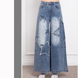Wide Leg Denim Star Patch Jeans
